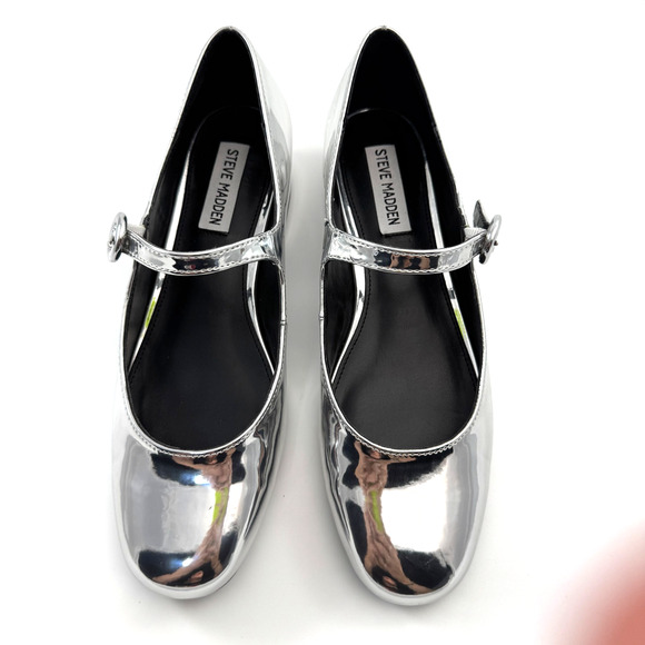 Steve Madden Silver Cyndie Mary Jane Block Heel Size 8 #mirror - Picture 3 of 9